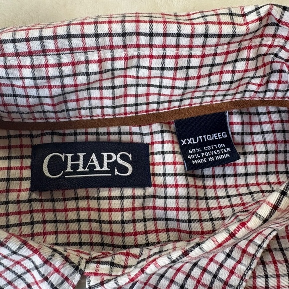 Chaps Casual Button Down Shirt Mens Size XXL Red White Blue Check 2XL Preppy - Picture 3 of 6